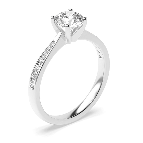 4 Prong Round 0.20 9K White Gold Classic Tapered Shank Side Stone engagement rings